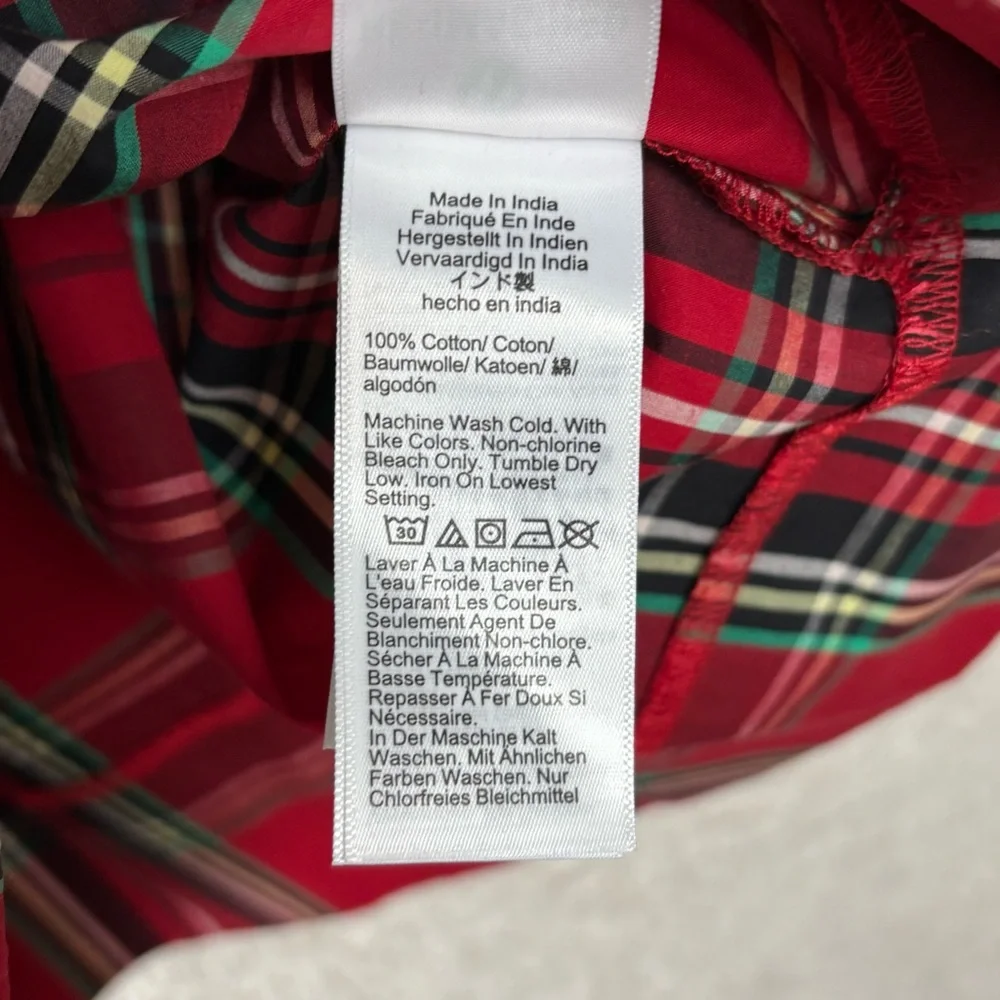 J. Crew Top Womens XXS Red Puff Sleeve Poplin Blouse Good Tidings Plaid‎ Cotton